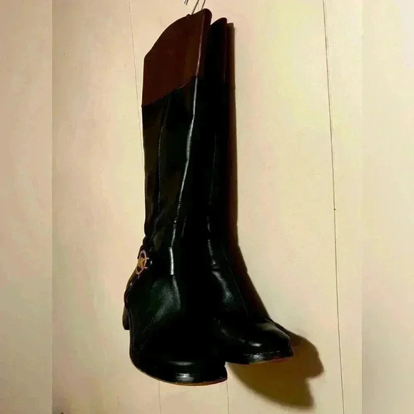 MICHAEL KORS FULTON HARNESS BLACK MOCHA LEATHER RIDING BOOTS WOMENS SIZE 8 - Picture 6 of 9